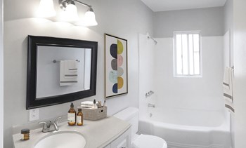 1803 North Harvard bathroom vanity, toilet, and shower